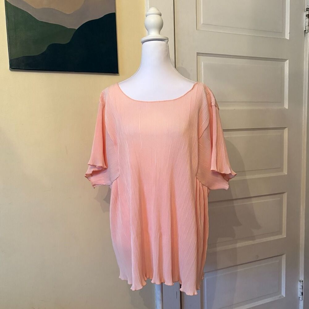 Agnes & Dora pleated midi top blouse light pink rose gold lightweight boxy tee